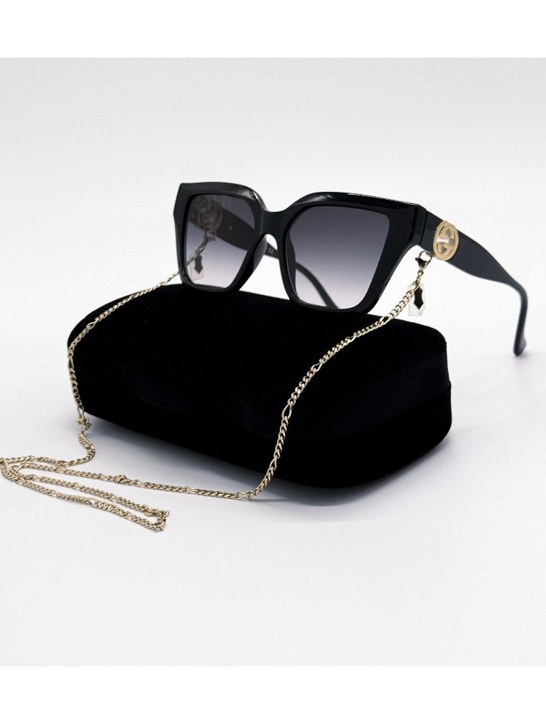 New Gucci Black Cat Eye Women Sunglasses Gg1023s 001 With Chain